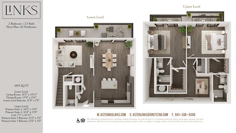 Floor plan for 2 beds, 2.5 baths, 1855 sqft